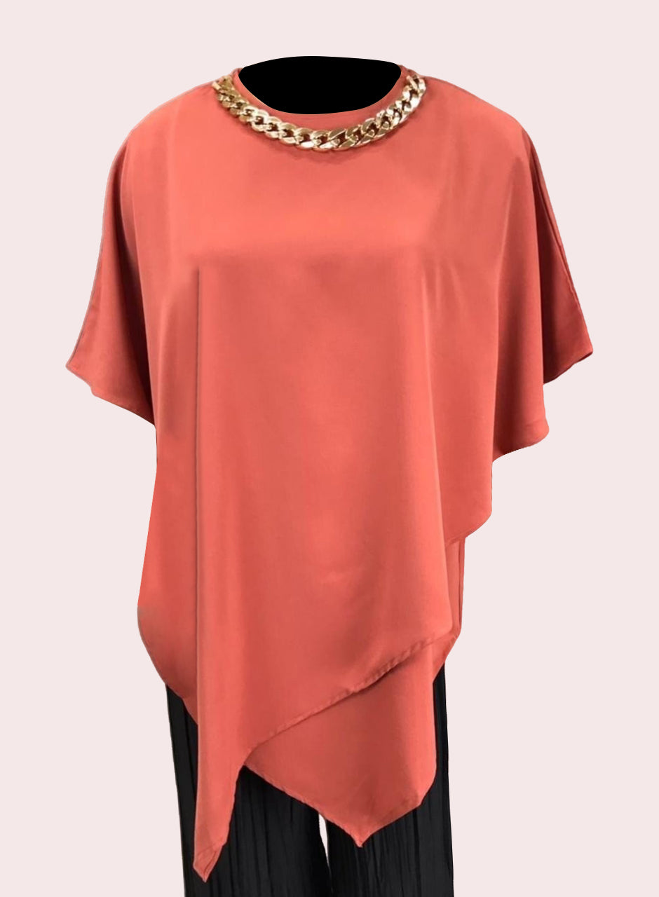 Blended Rayon Poncho Chain Top - Rust