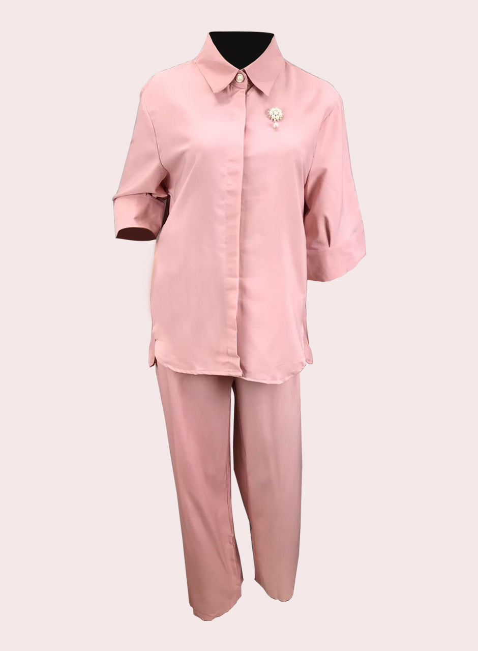 Blended (Rayon & Polyester) Shirt & Trouser - Pink