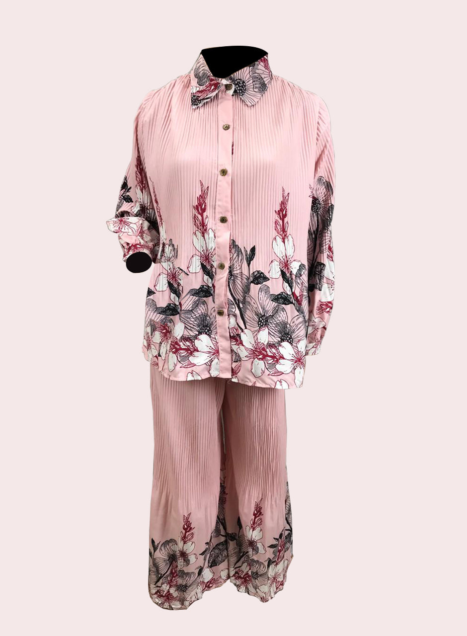 Printed Crepe Shirt & Trouser - Pink