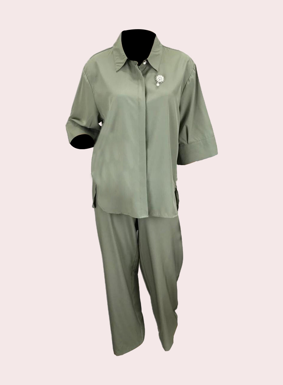 Blended (Rayon & Polyester) Shirt & Trouser - Green