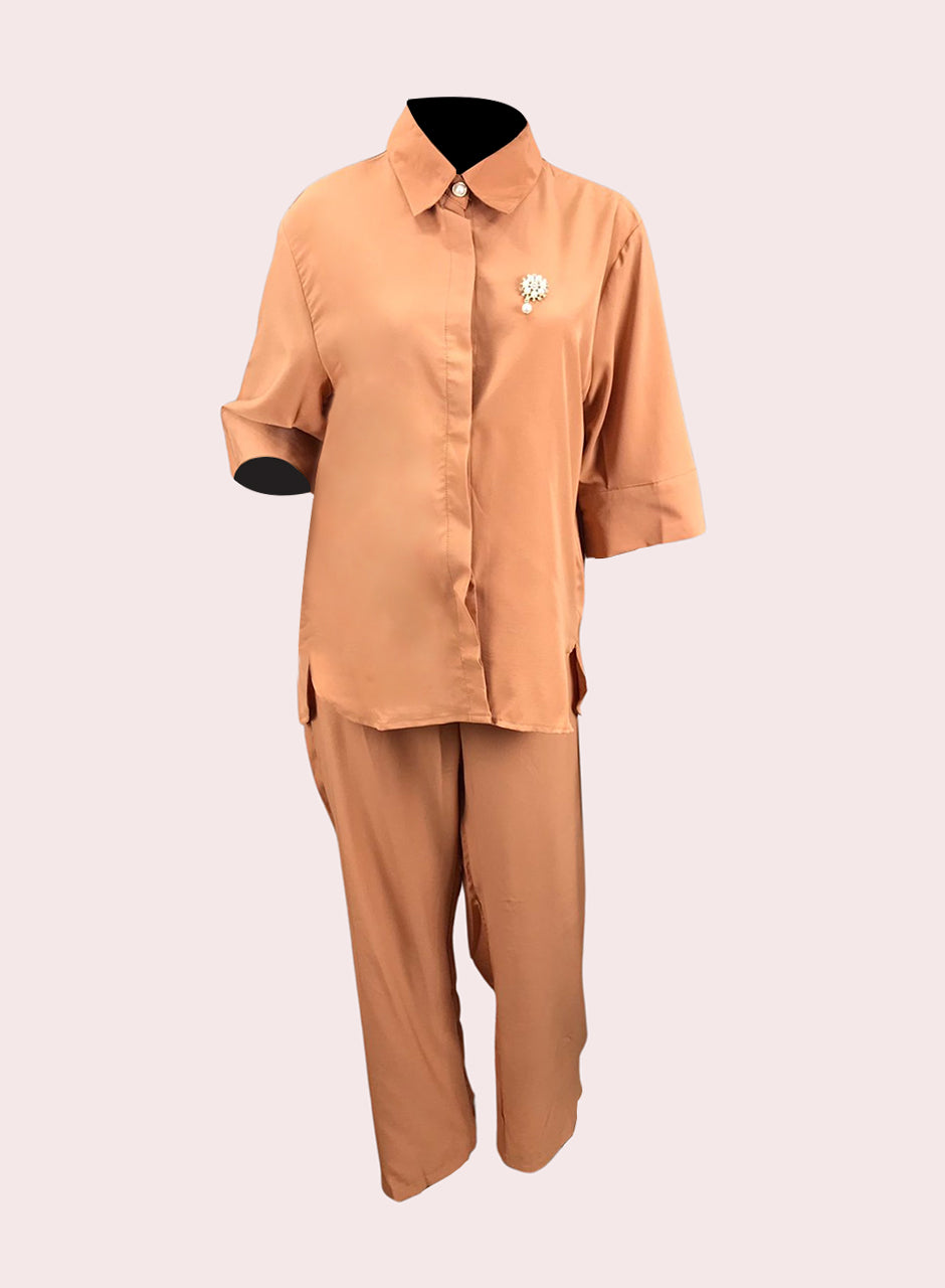 Blended (Rayon & Polyester) Shirt & Trouser - Orange