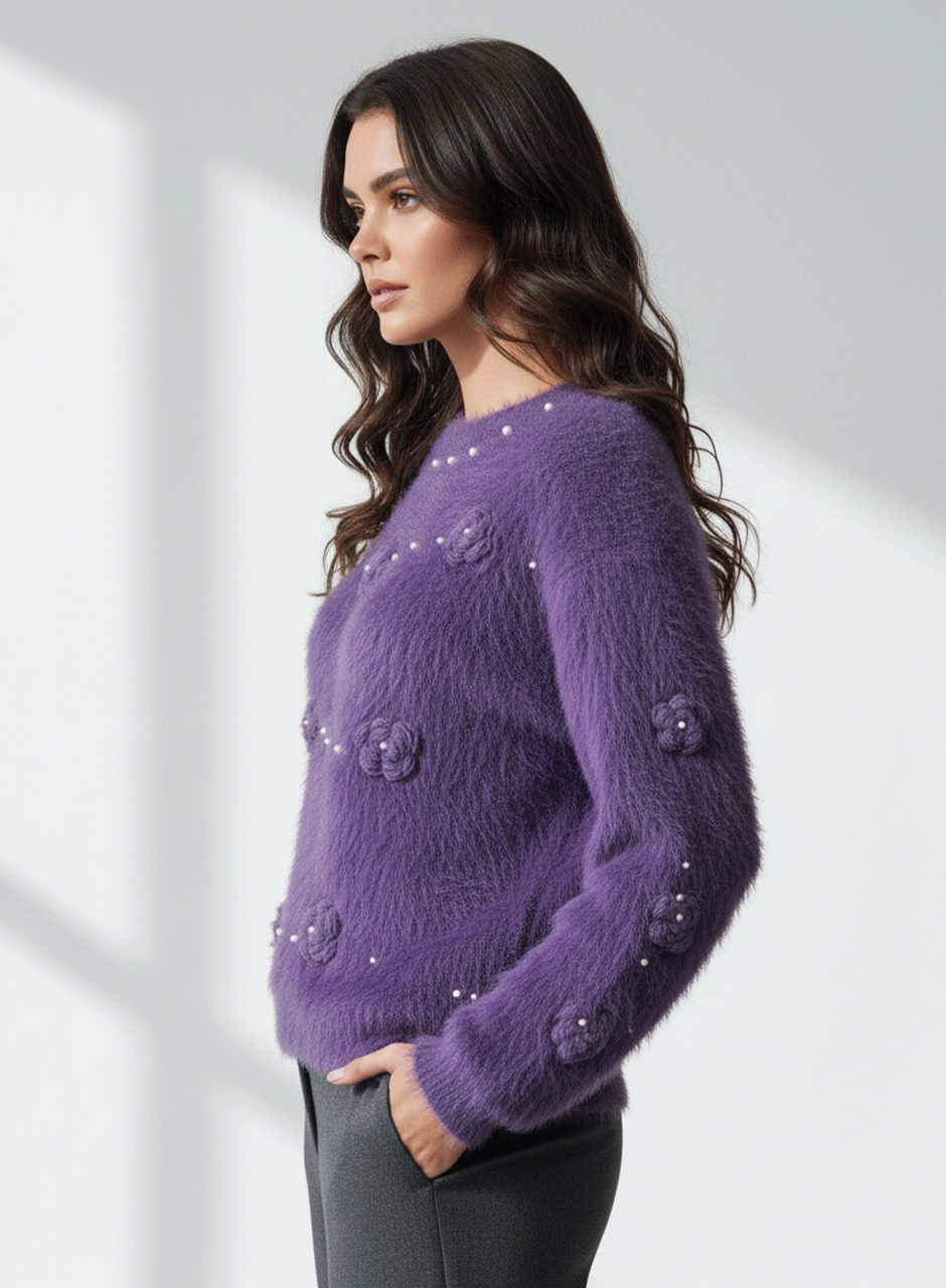Fuzzy Bloom Sweater - Purple