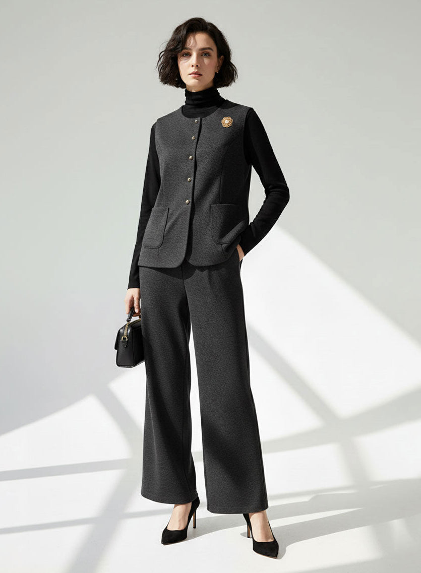 Classic Wool-Blend Three-piece Set (Charcoal)