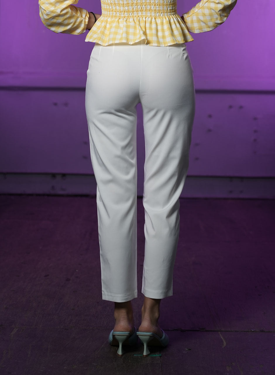 White Straight Pants With Front Pockets