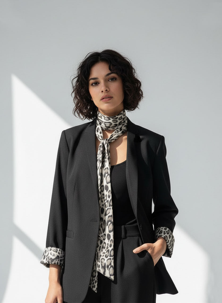 Leopard-Trim Coord Set Black