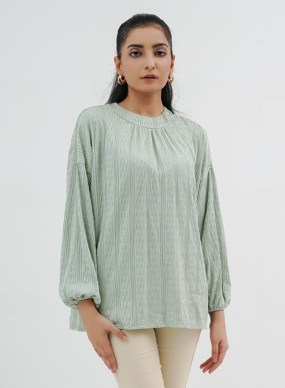 Balloon Sleeve Shirt - Light Green