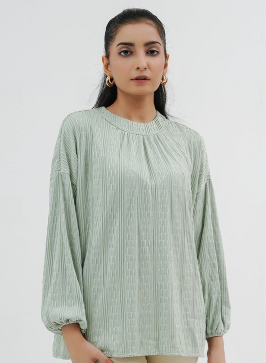 Balloon Sleeve Shirt - Light Green