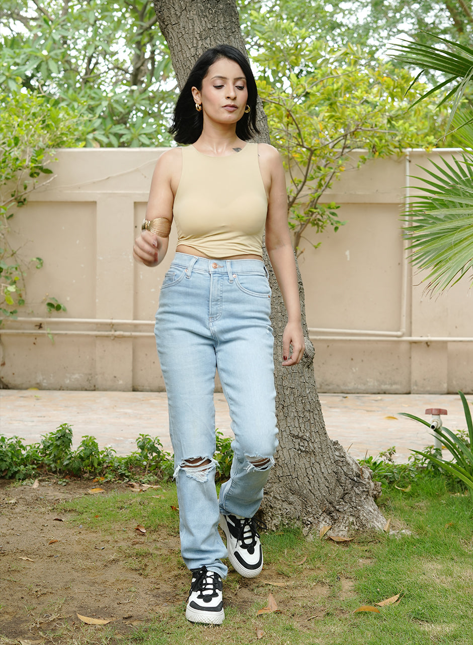 Beige Tank Top with chest padding