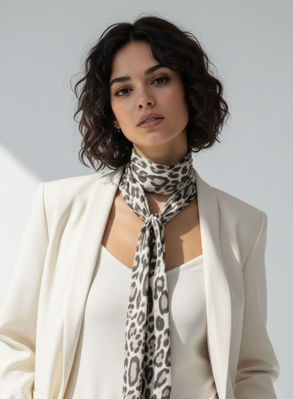 Leopard-Trim Coord Set Beige