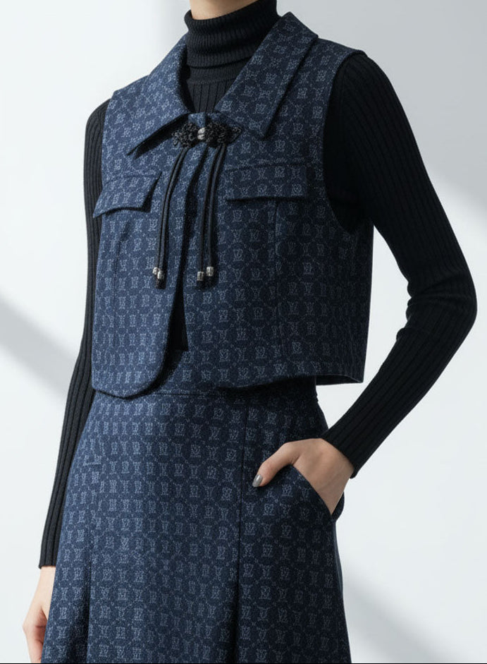 Monogram Three-piece Top, Inner & Skirt Set - Navy