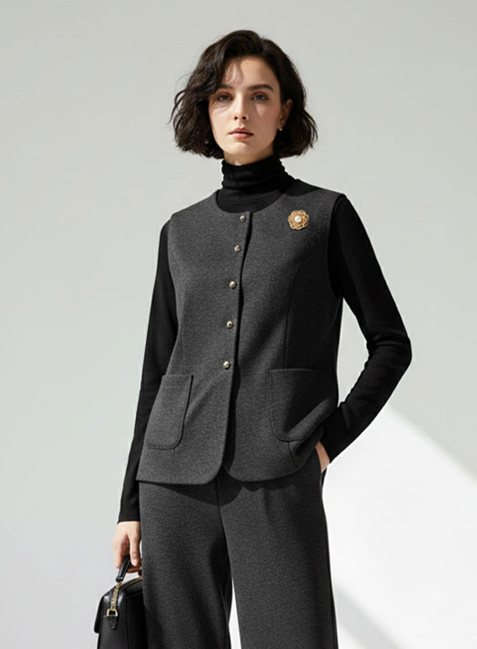 Classic Wool-Blend Three-piece Set (Charcoal)