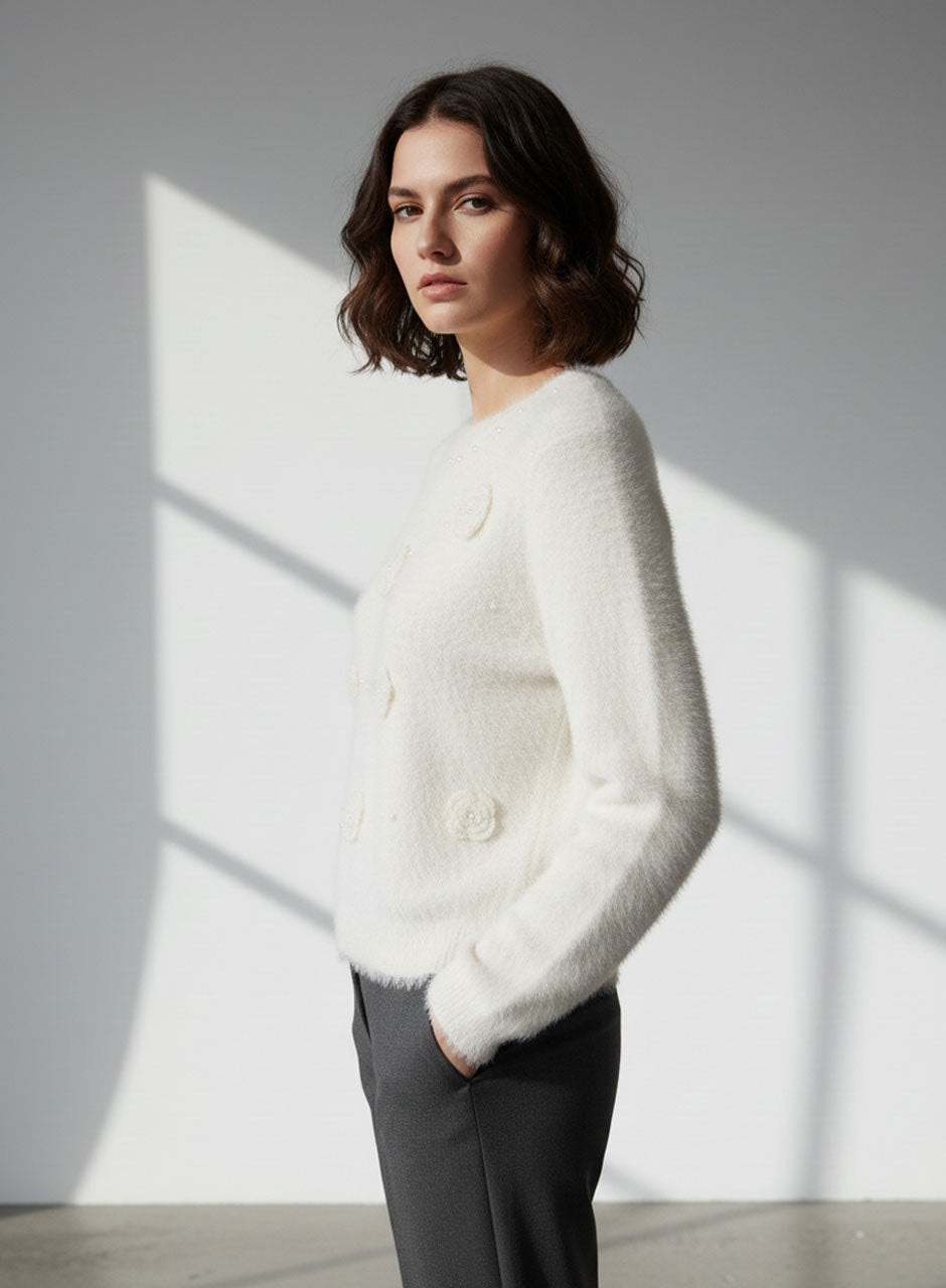 Fuzzy Bloom Sweater - Ivory