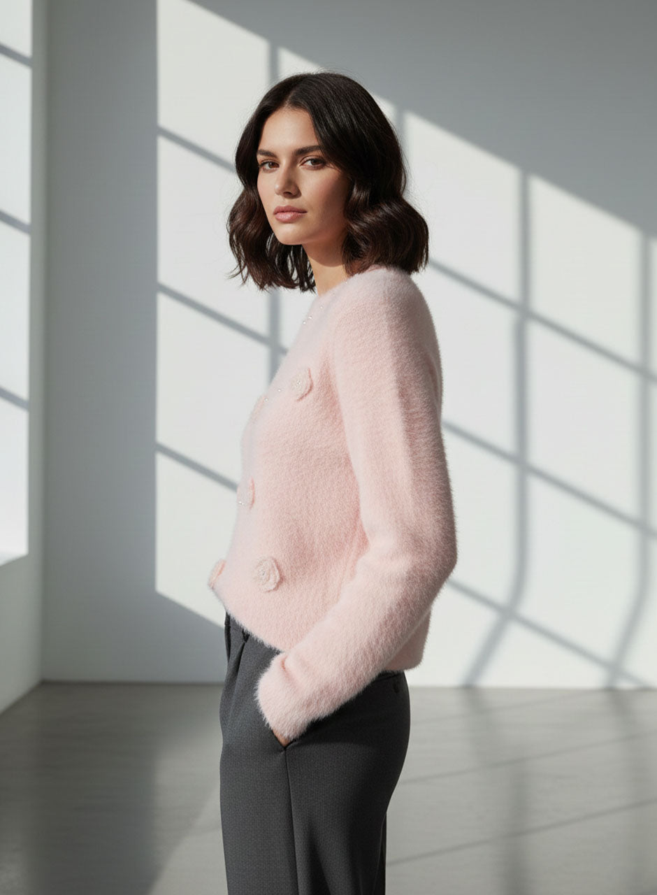 Fuzzy Bloom Sweater - Light Pink