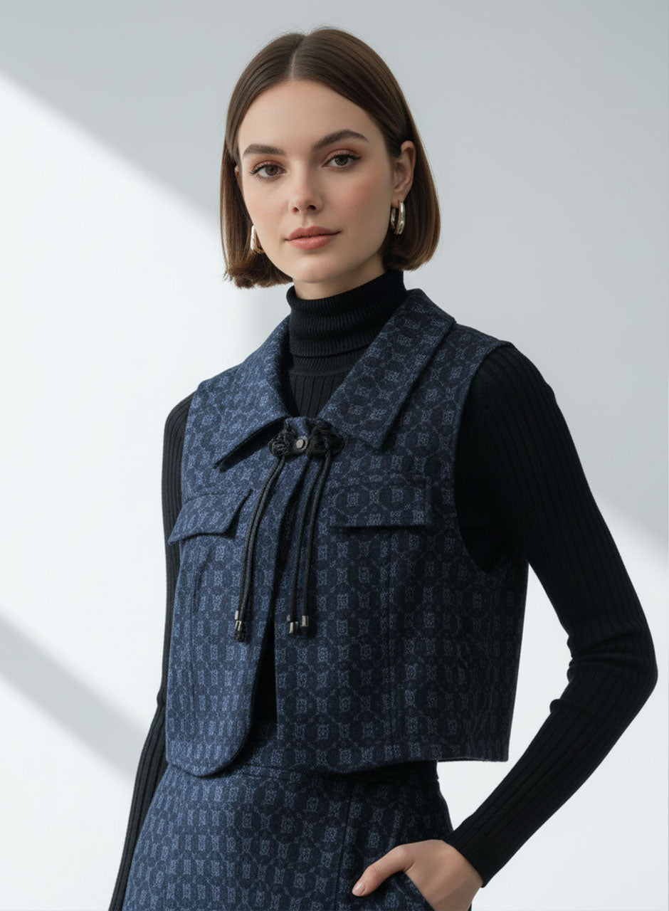 Monogram Three-piece Top, Inner & Skirt Set - Navy