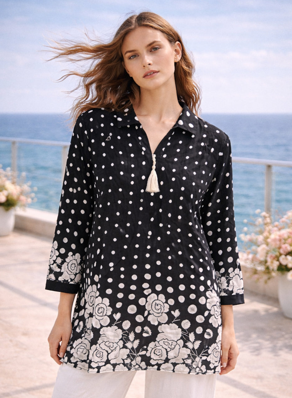 Printed Two-Piece Shirt And Trouser Navy And White