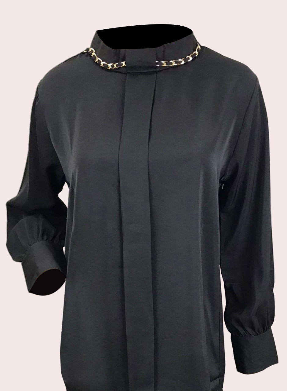 Blended Rayon Chain Top - Black