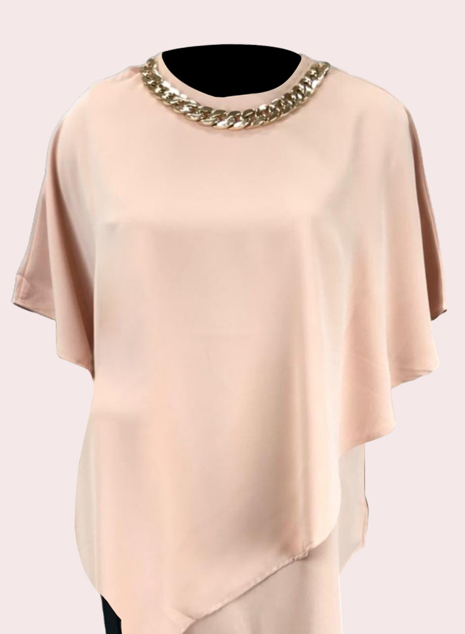 Blended Rayon Poncho Chain Top - Peach