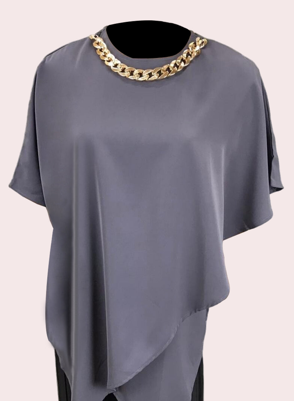 Blended Rayon Poncho Chain Top - Grey