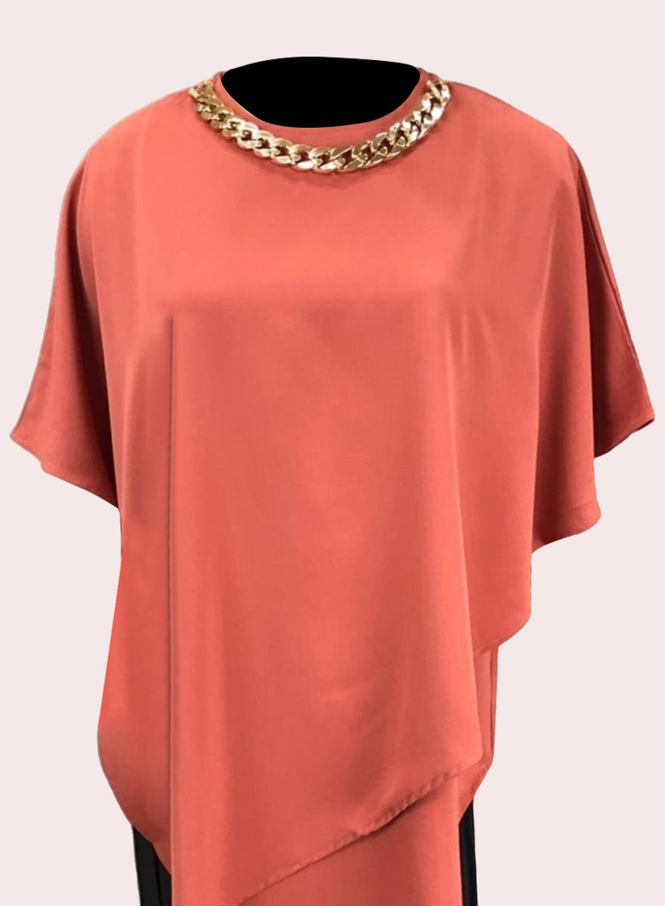 Blended Rayon Poncho Chain Top - Rust