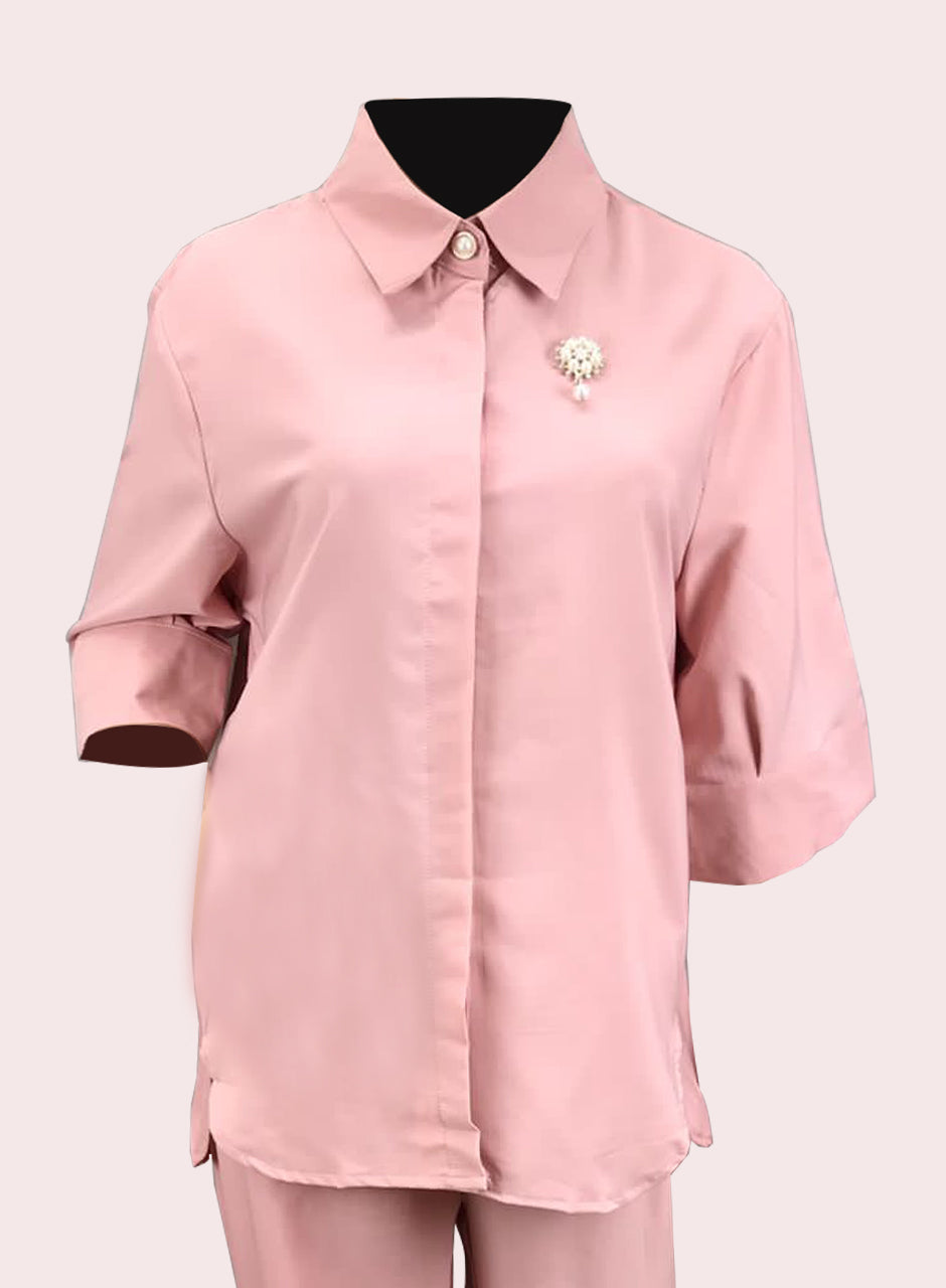 Blended (Rayon & Polyester) Shirt & Trouser - Pink