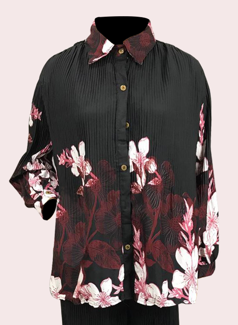 Printed Crepe Shirt & Trouser - Black