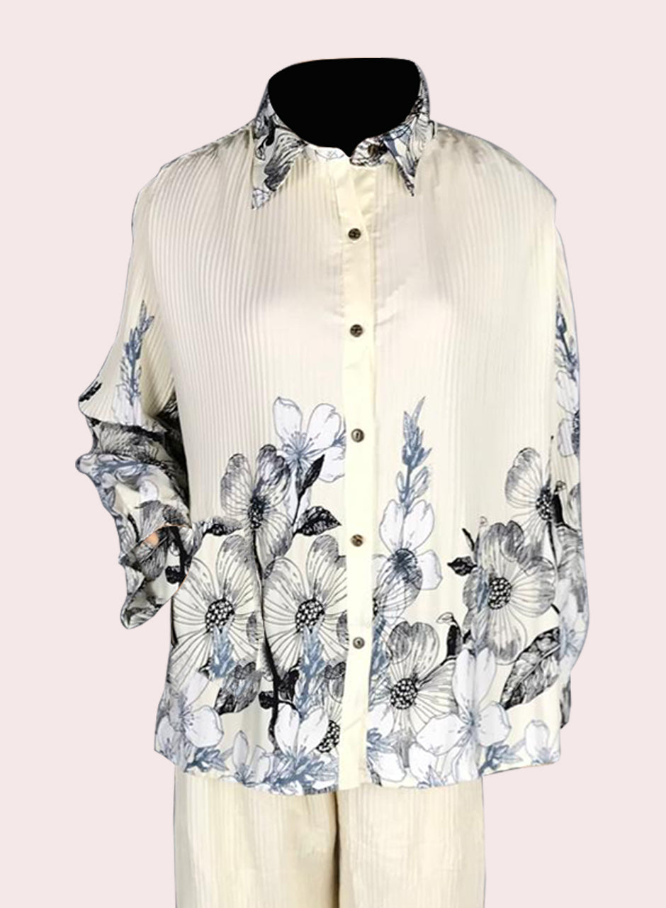 Printed Crepe Shirt & Trouser - White