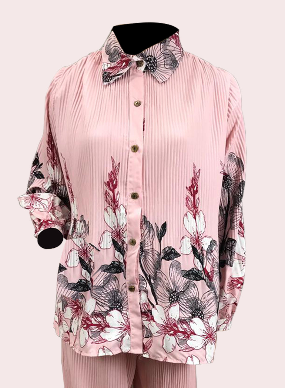 Printed Crepe Shirt & Trouser - Pink