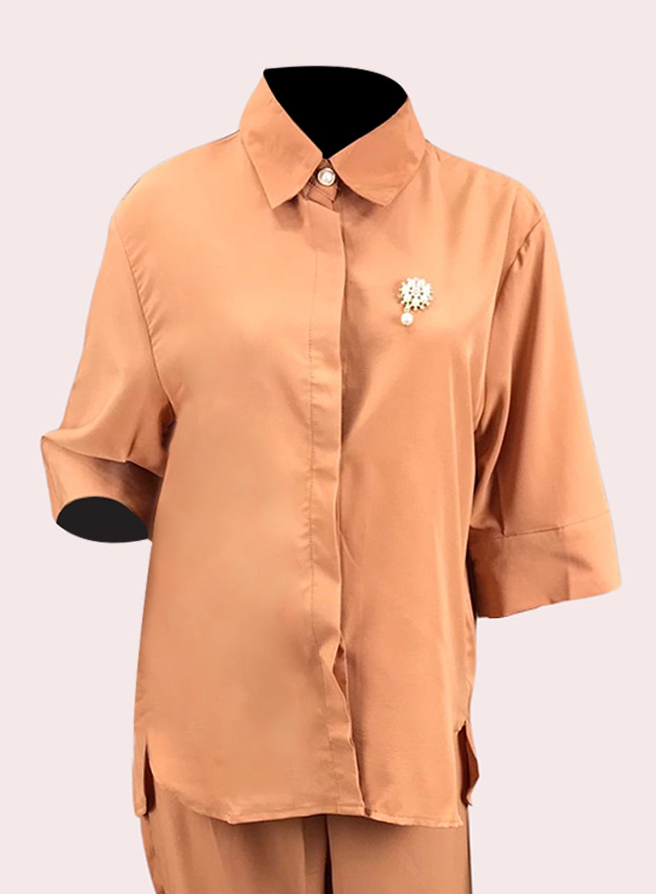 Blended (Rayon & Polyester) Shirt & Trouser - Orange