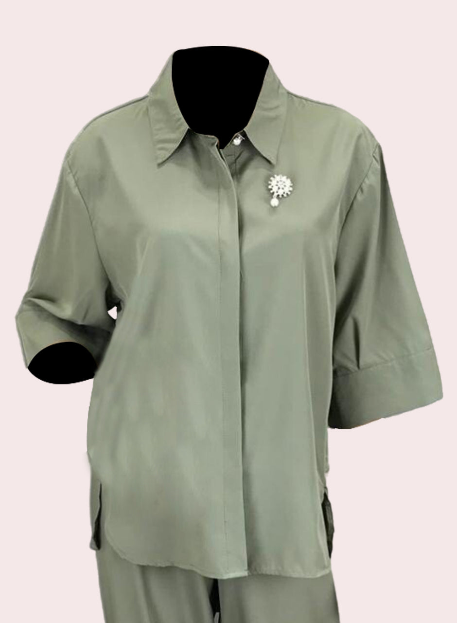 Blended (Rayon & Polyester) Shirt & Trouser - Green