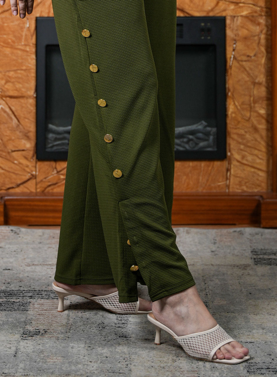 Green Boot Cut Trouser With Side Slits