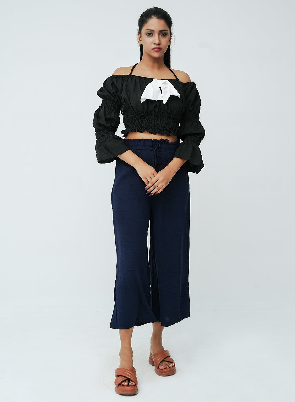 Pleated Bow Top- Black