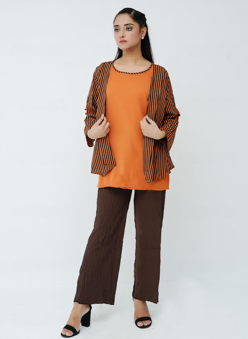 Brown Textured Trouser