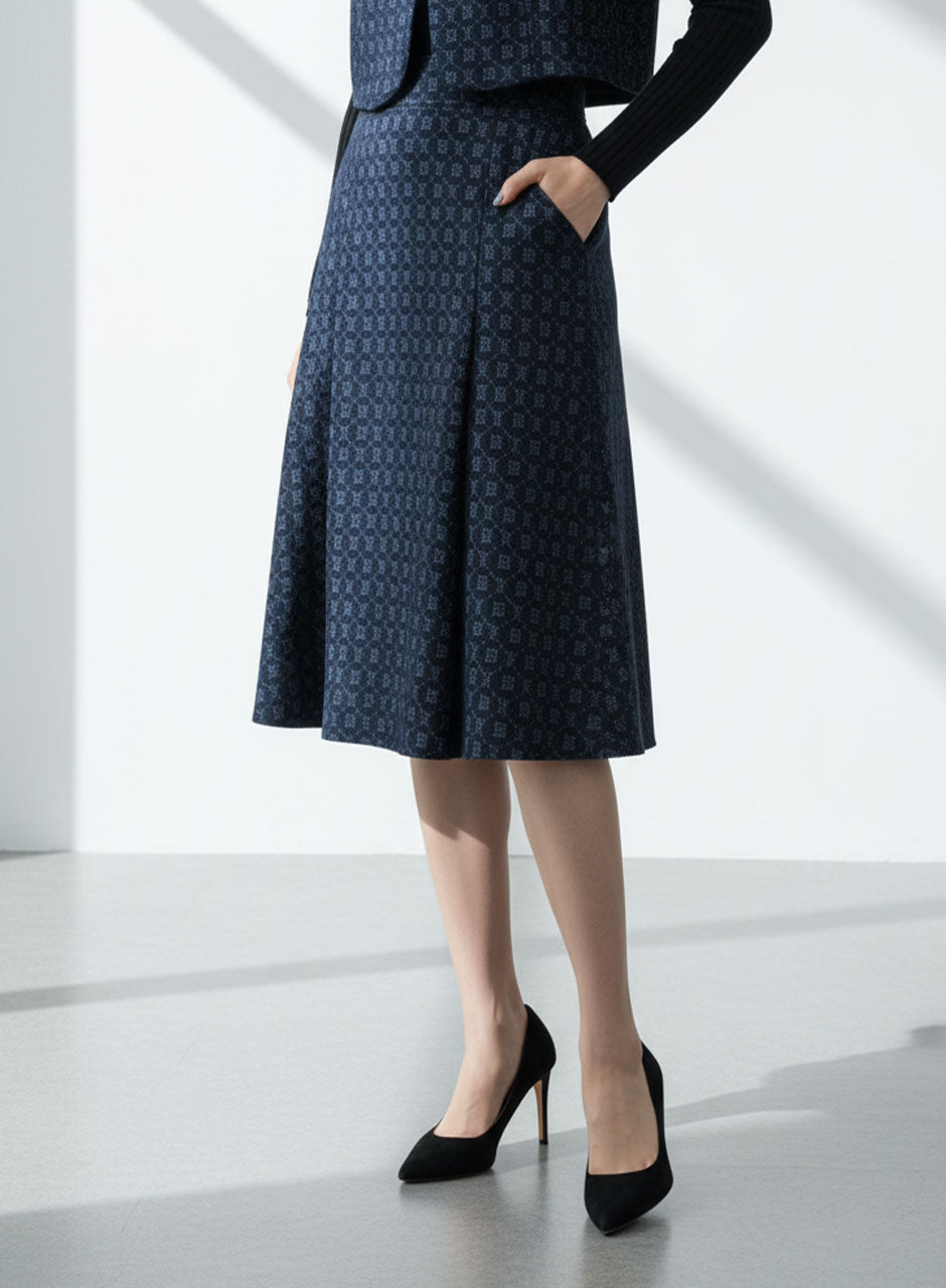 Monogram Three-piece Top, Inner & Skirt Set - Navy