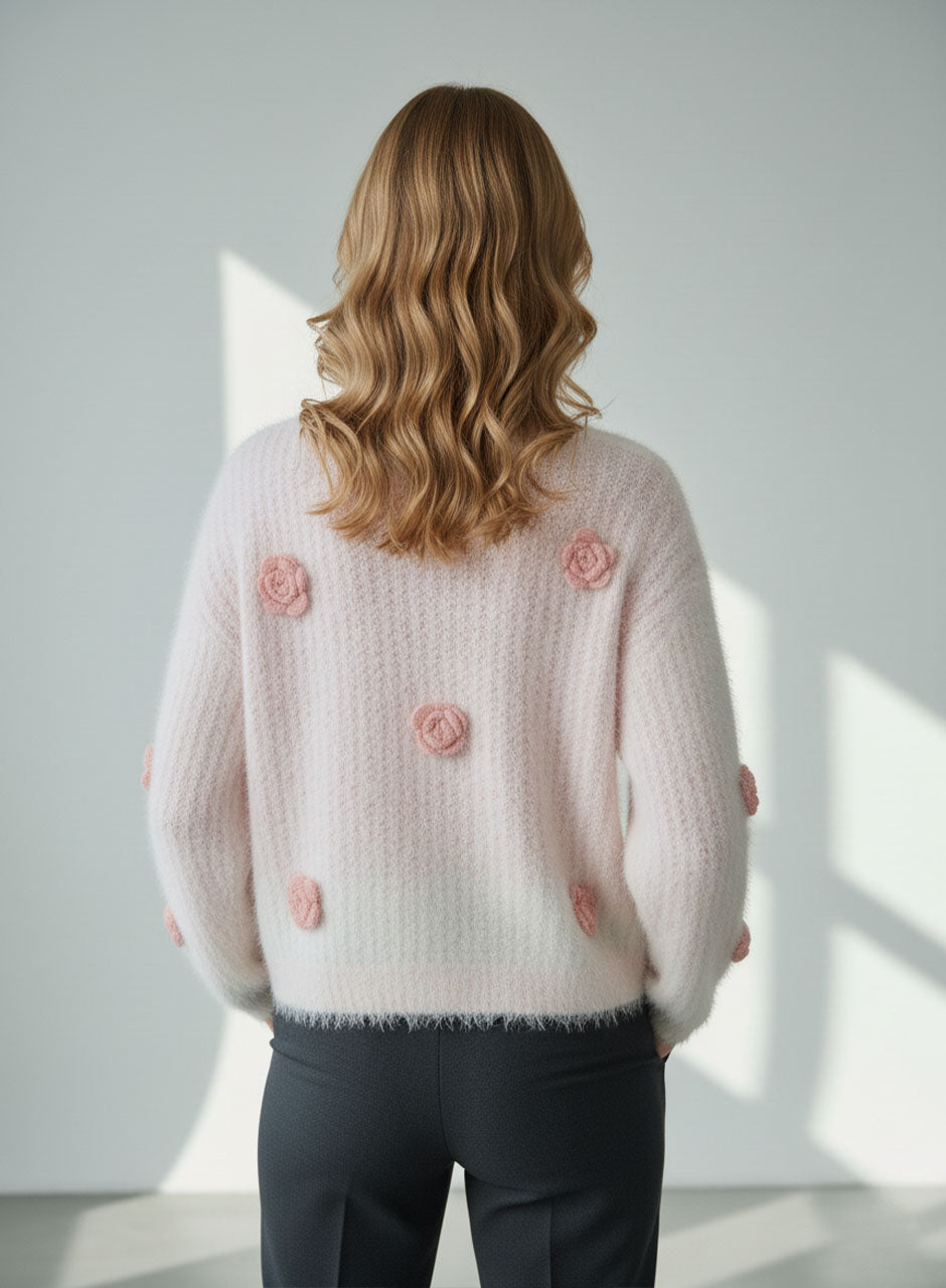 Fuzzy Bloom Knit Sweater - Pink