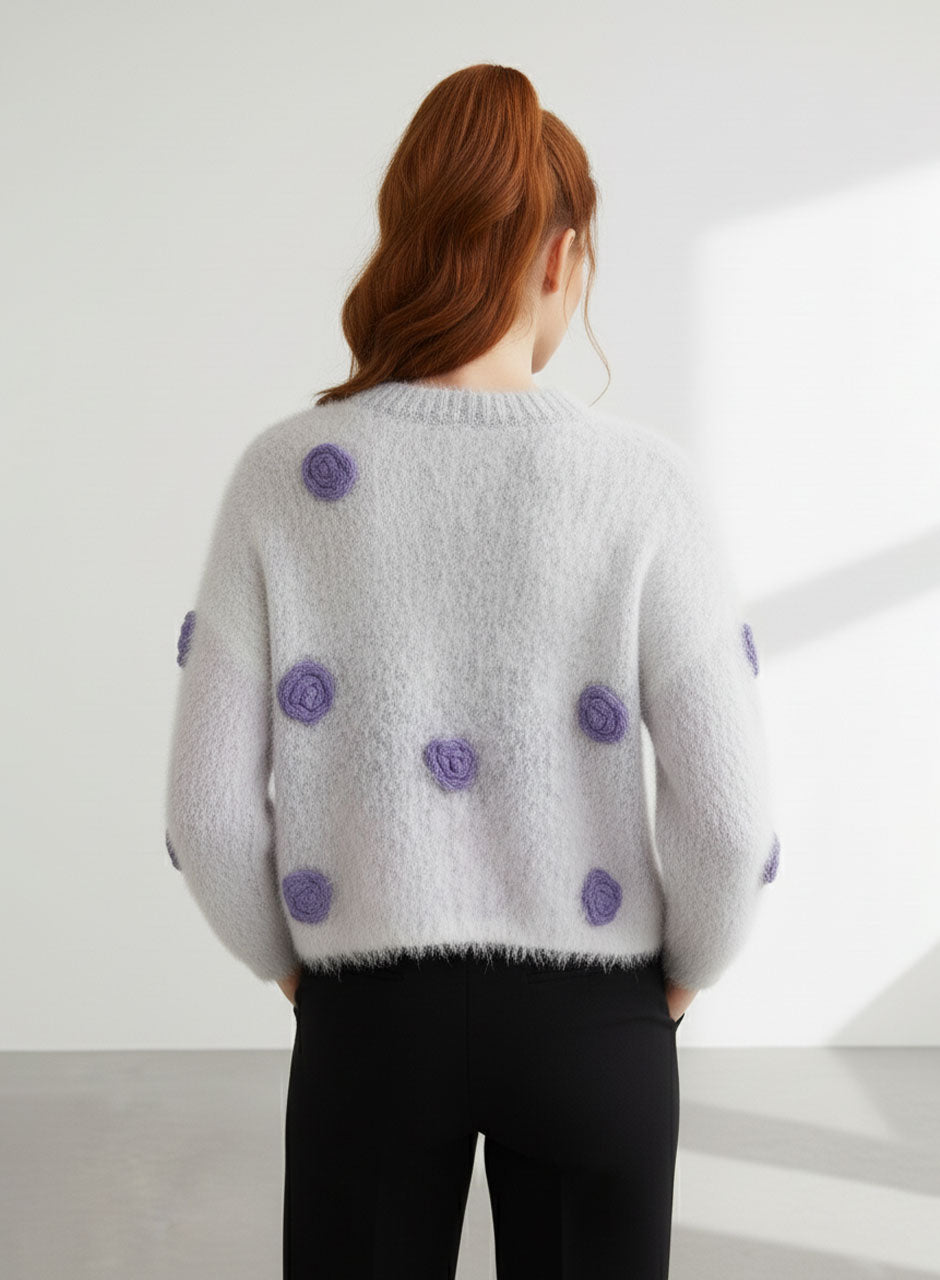 Fuzzy Bloom Knit Sweater - Purple