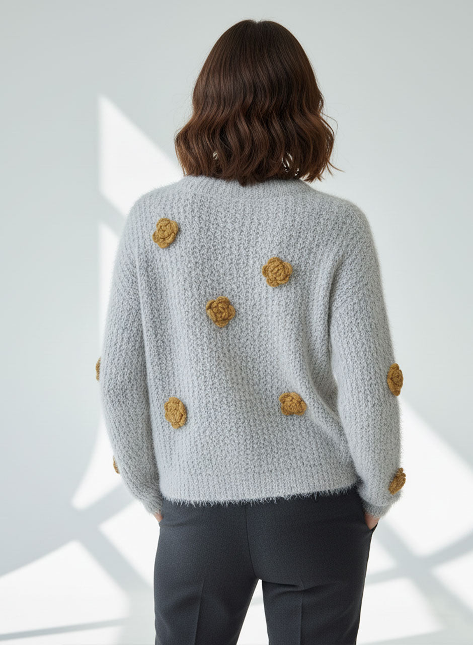 Fuzzy Bloom Knit Sweater - Yellow