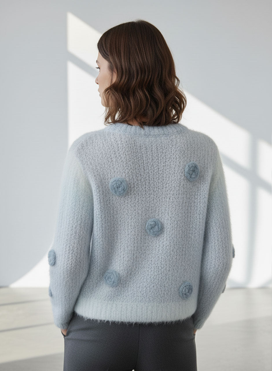 Fuzzy Bloom Knit Sweater - Grey