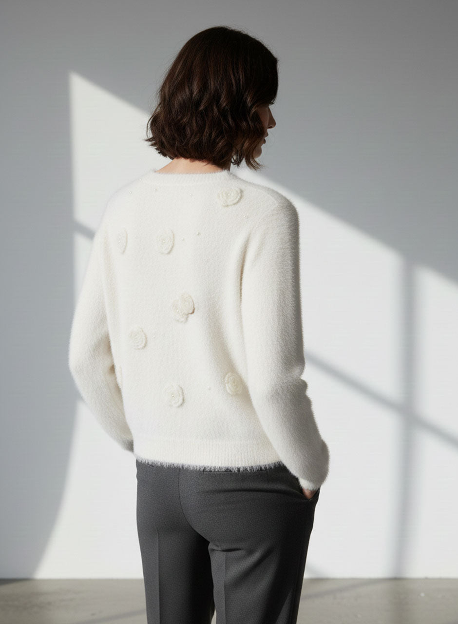Fuzzy Bloom Sweater - Ivory