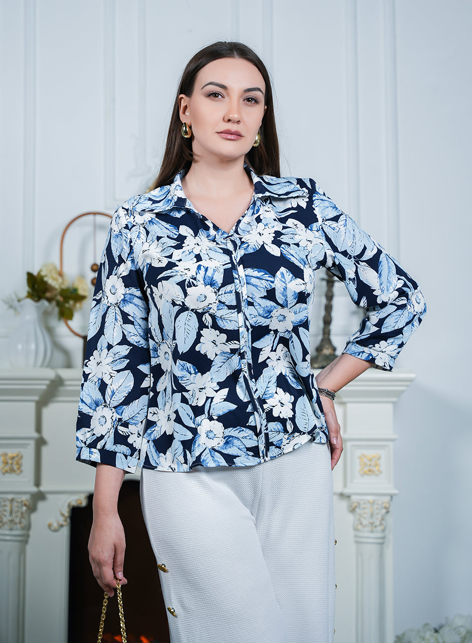 Liliana - Blue floral printed top