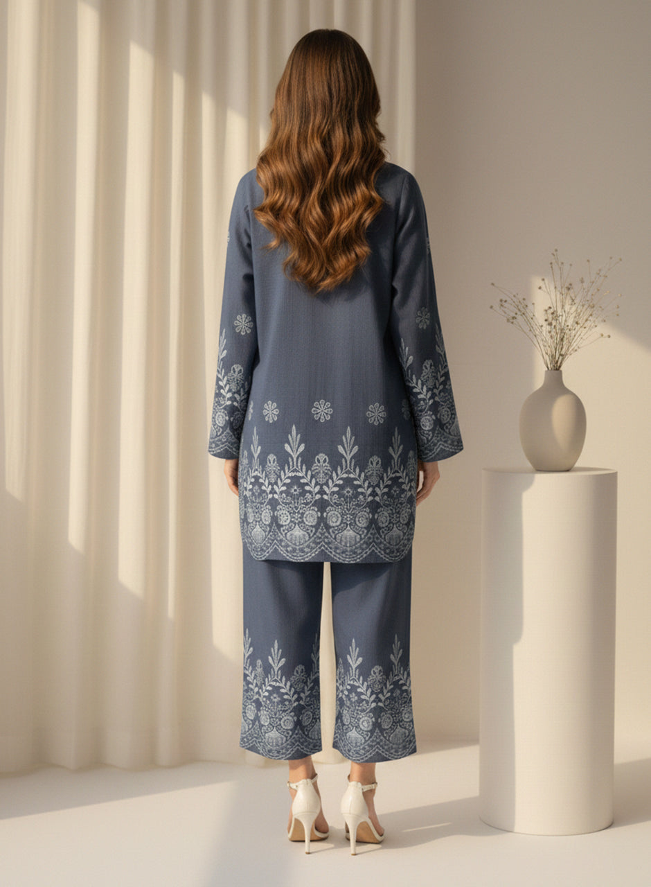 Embroidered Two-piece Shirt & Trouser (Black)