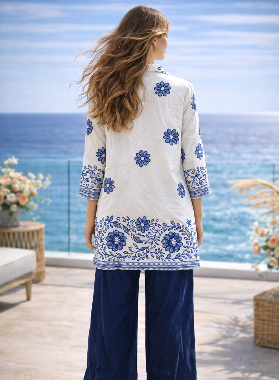 Printed Two-Piece Shirt And Trouser Blue