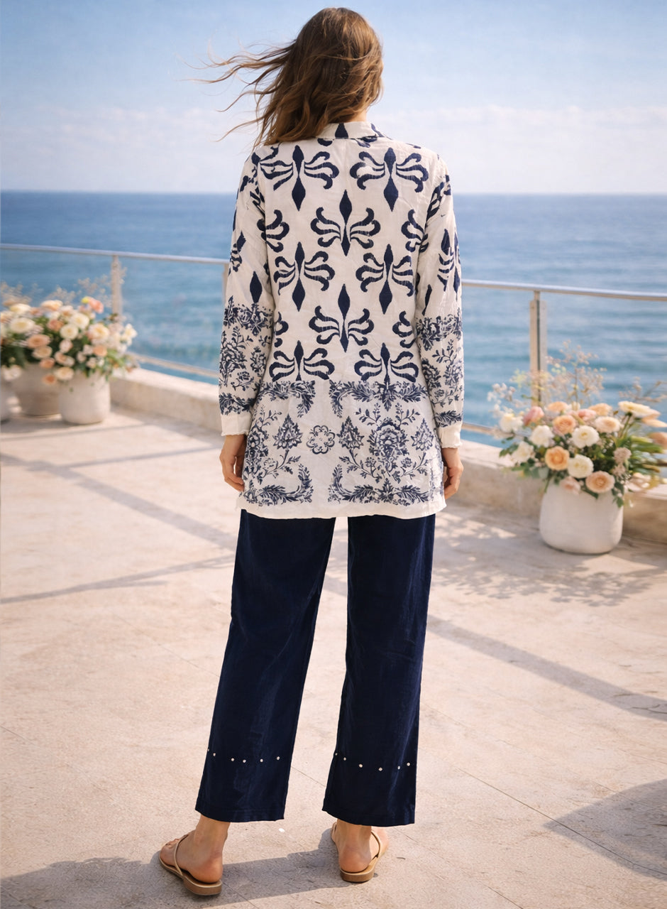 Collar Printed Two-Piece Shirt And Trouser Midnight Blue