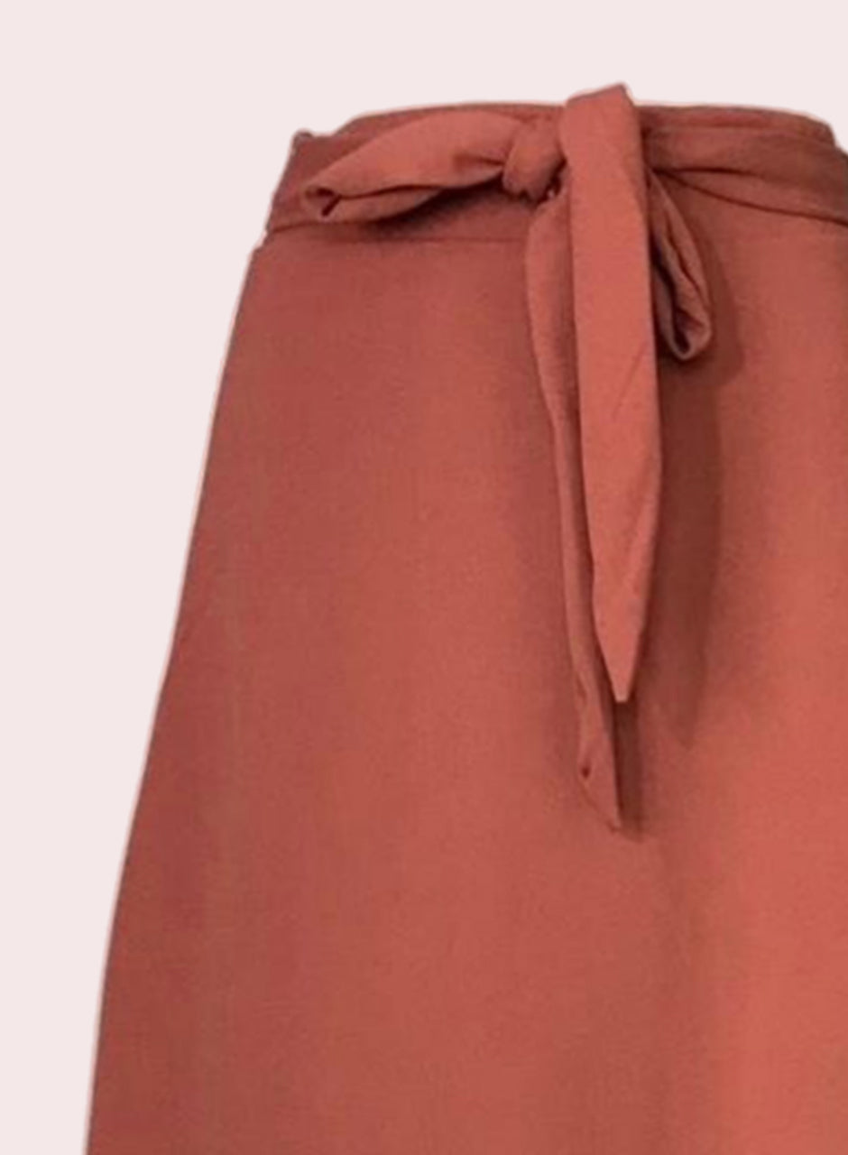 Self-tie Ribbon Skirt - Brown