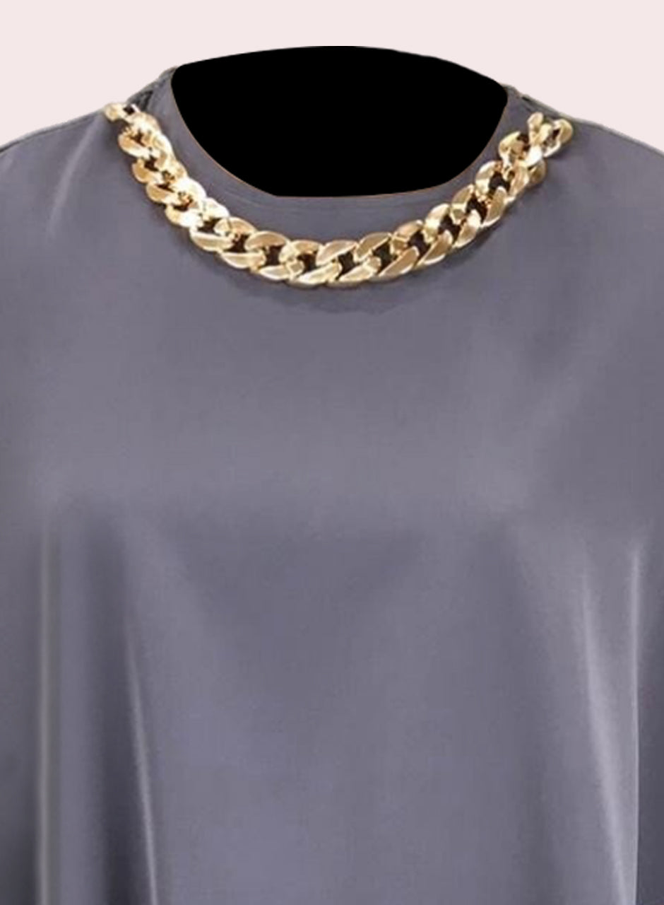 Blended Rayon Poncho Chain Top - Grey