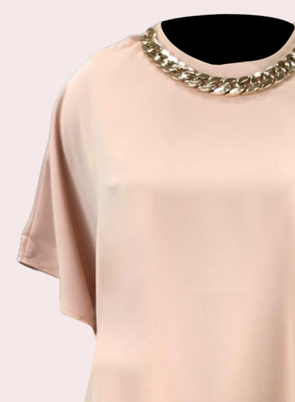 Blended Rayon Poncho Chain Top - Peach