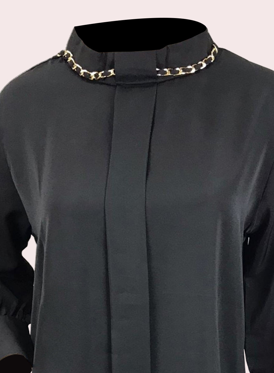 Blended Rayon Chain Top - Black