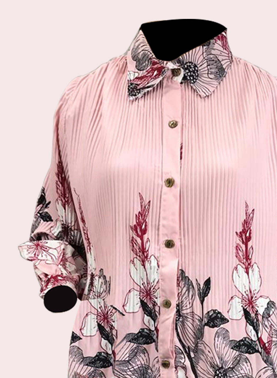 Printed Crepe Shirt & Trouser - Pink