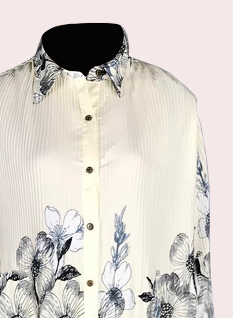 Printed Crepe Shirt & Trouser - White