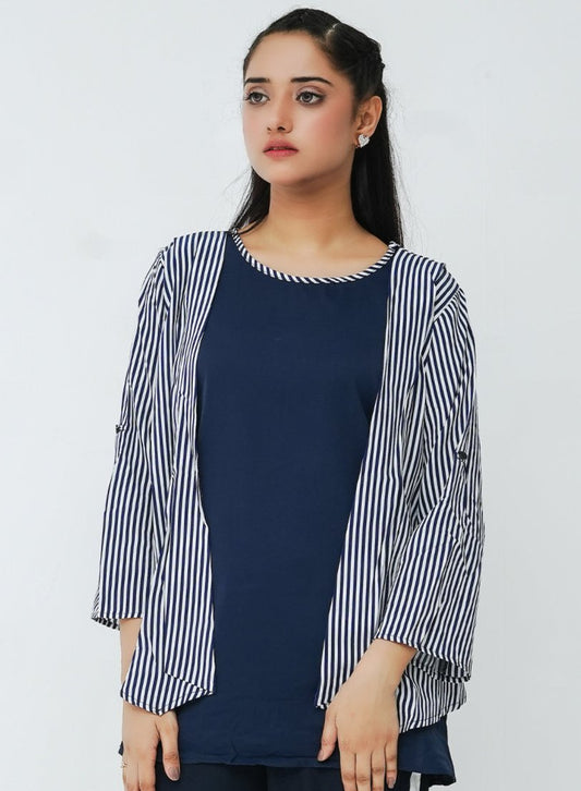 Striped Cardigan - Navy Blue