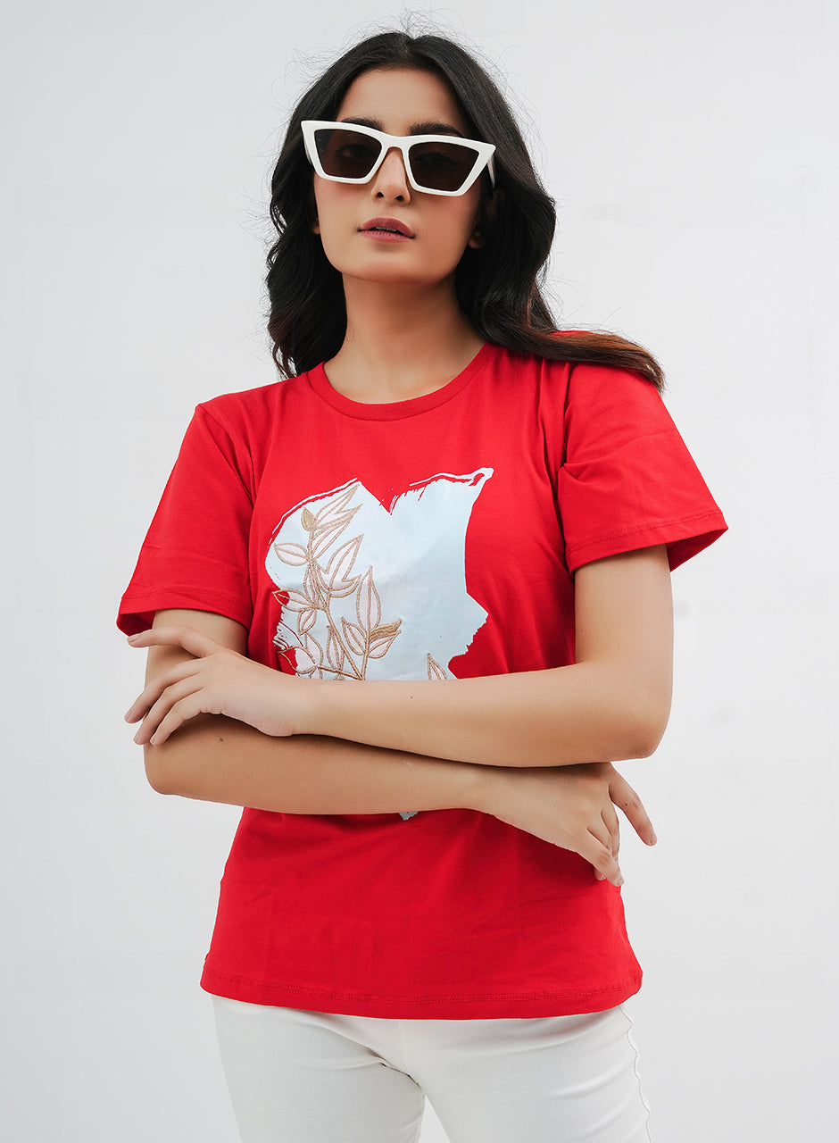 Red Printed Tee